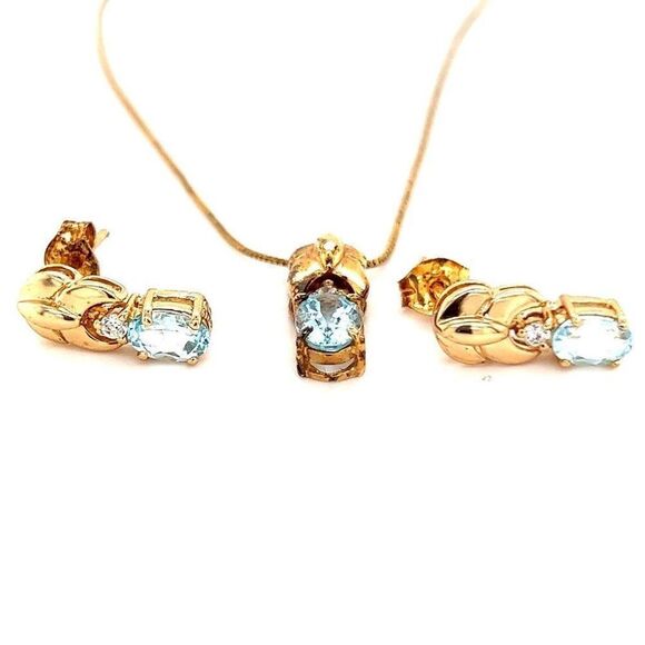 925 Vermeil Topaz Necklace & Earrings Set - Picture 1 of 4